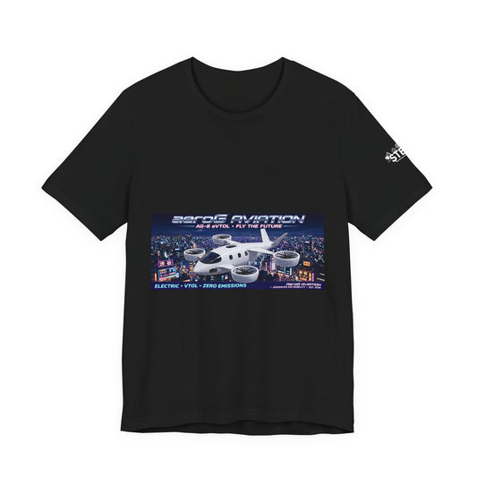 aeroG Future Skies Tokyo Night black tee with eVTOL over Tokyo front print