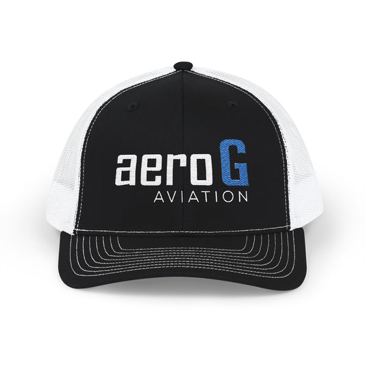 aeroG multicolor trucker cap with embroidered aeroG logo and mesh back