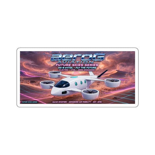 Future Skies Desert Storm die-cut vinyl sticker of an eVTOL over a desert grid, by aeroG Aviation